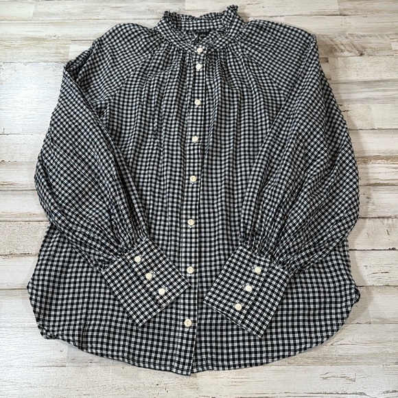 NWT J Crew Checked Balloon Sleeve Button Down - Picture 1 of 5